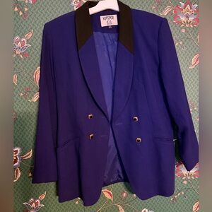 Kasper ASL Petite Double-Breasted Blazer in Royal Blue with Black Lapel
